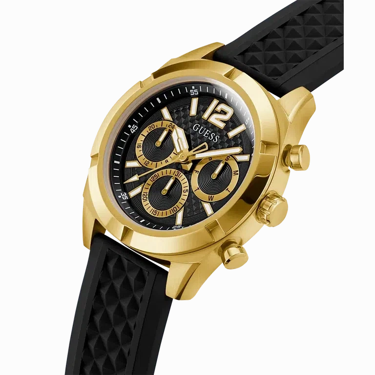 Guess Mens Black Gold Tone Multi-function Watch