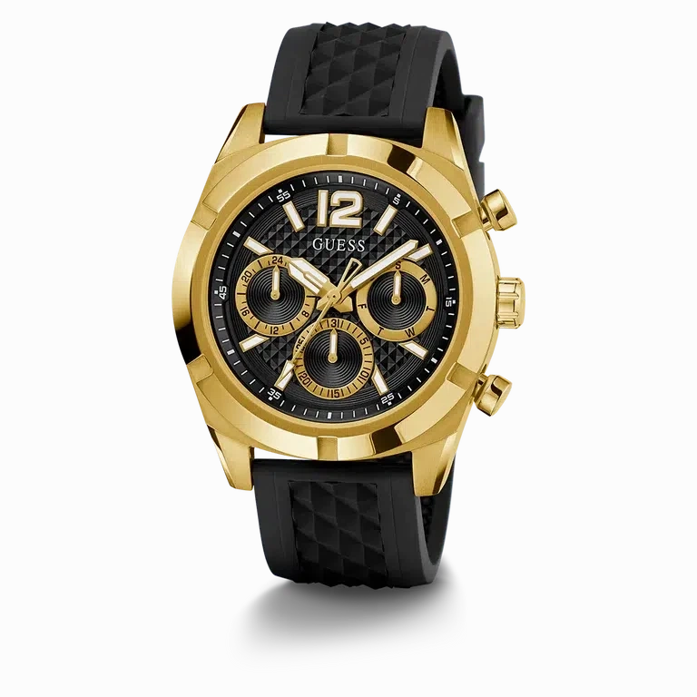 Guess Mens Black Gold Tone Multi-function Watch