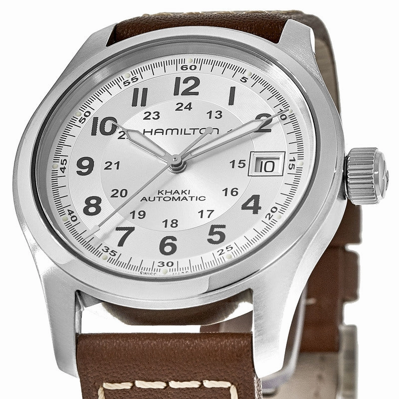 Hamilton Khaki Field Auto 38MM Silver Dial Leather Strap Men's Watch H70455553