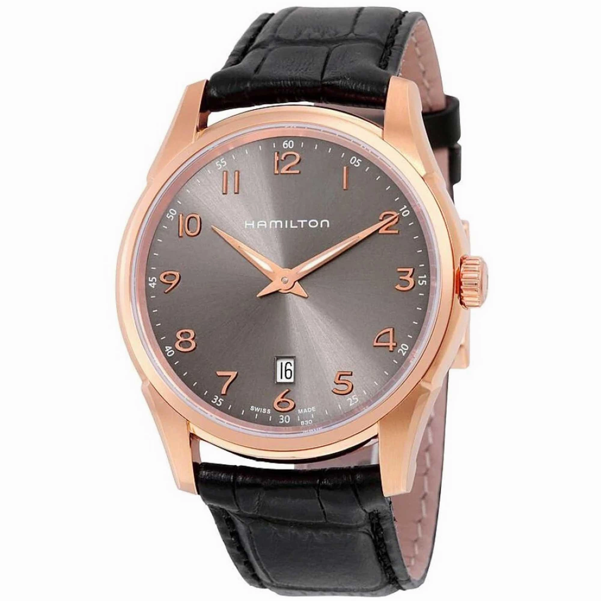 Hamilton Men's Watch - Jazzmaster Thinline Grey Dial Black Leather Strap | H38541783