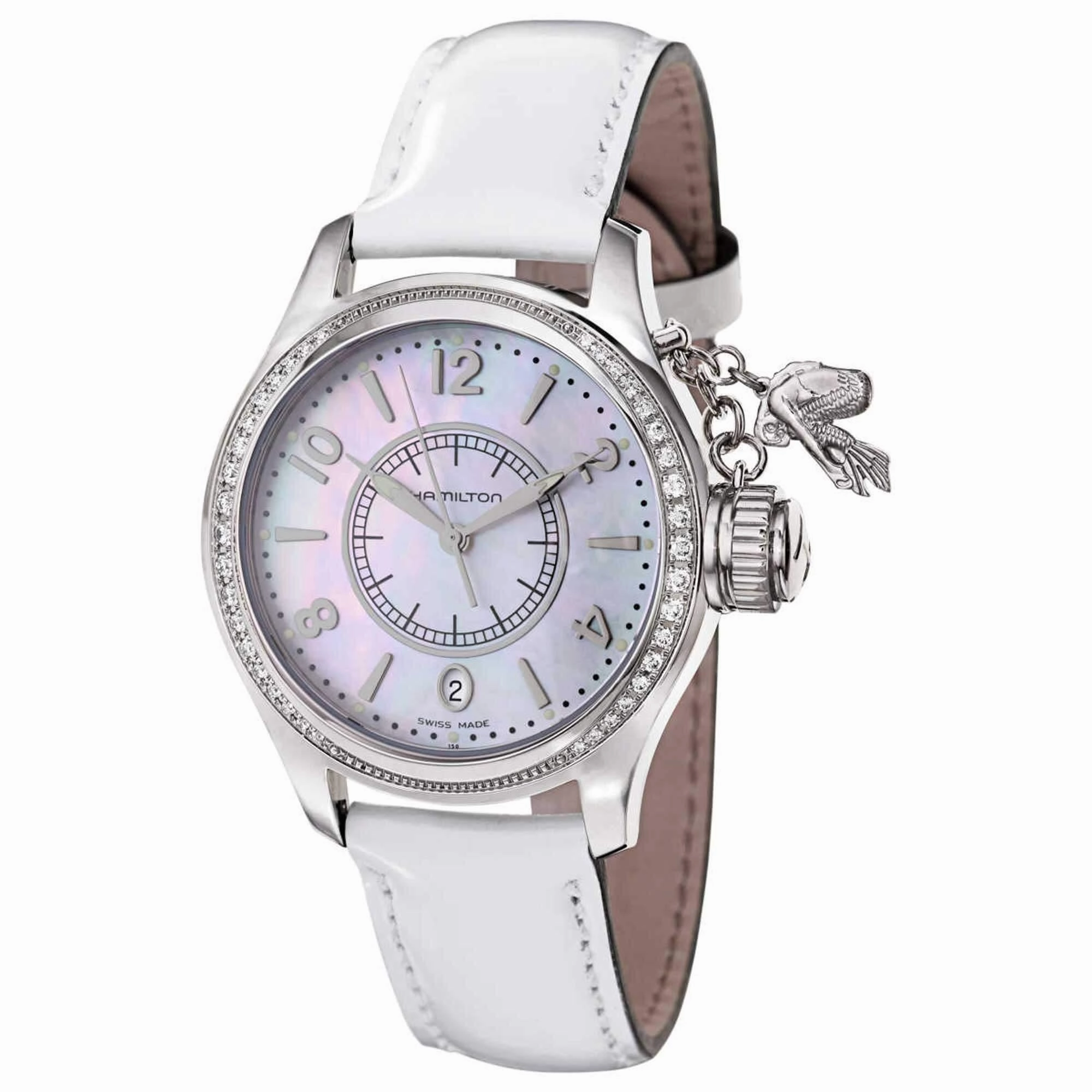 Hamilton Women's Watch - Khaki Navy Seaqueen White Strap Diamond Bezel | H77311615