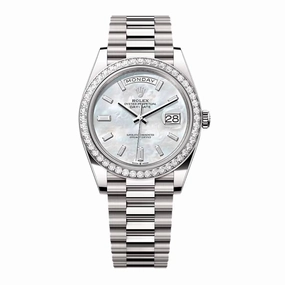 Introducing the 2024 Rolex Day-Date 40mm Ref: 228349rbr-0046 in 18k white gold presidential bracelet, white mother of pearl diamond dial. View it now!