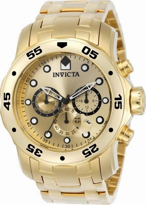 Invicta 0074 Men's Pro Diver Scuba Champagne Dial Gold Steel Bracelet Dive Watch