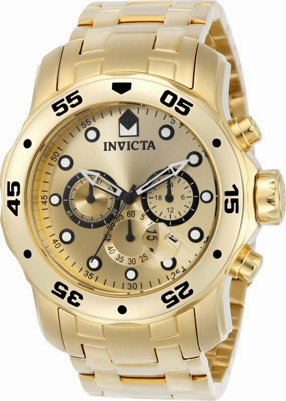 Invicta 0074 Men's Pro Diver Scuba Champagne Dial Gold Steel Bracelet Dive Watch