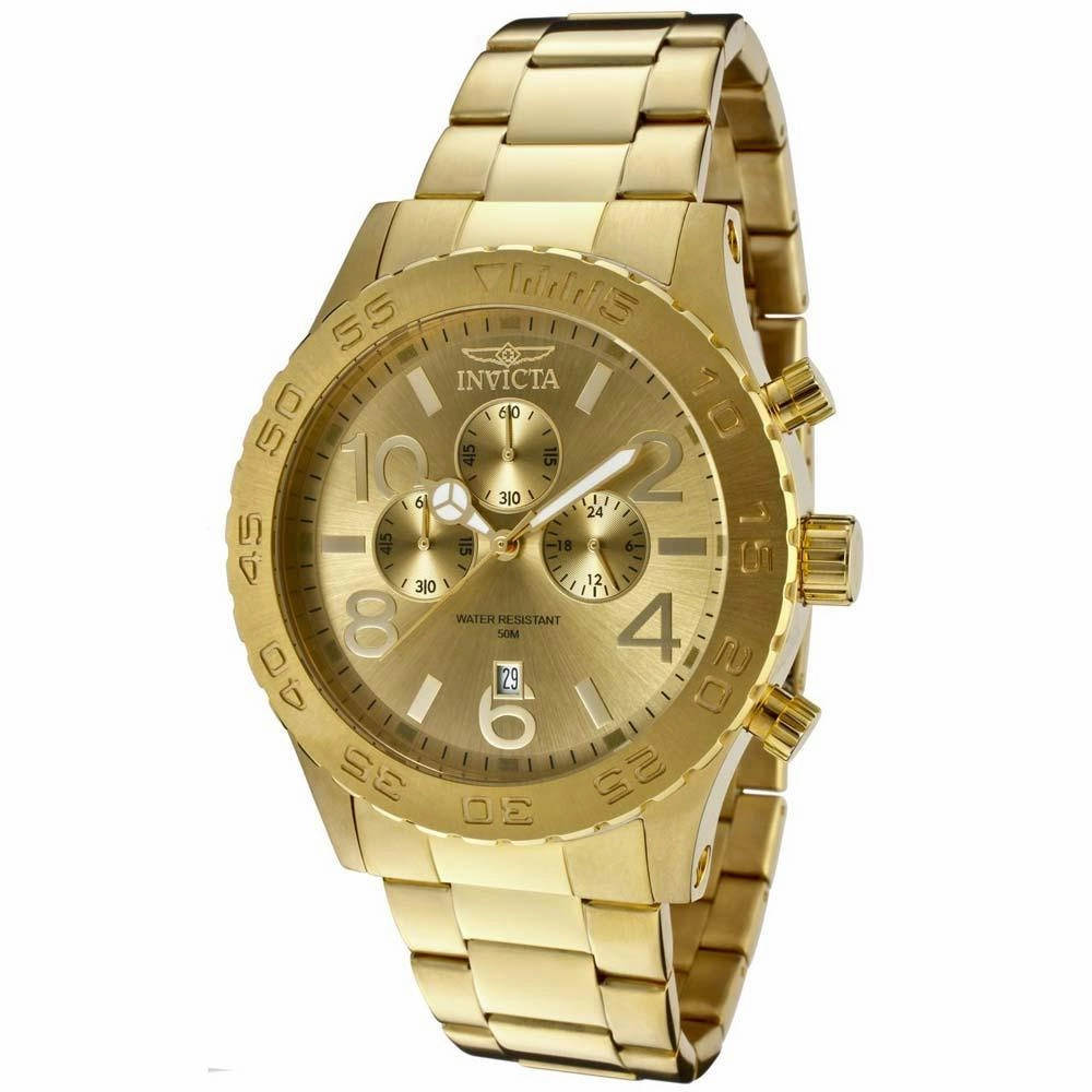 Invicta 1270 Men's Specialty Gold Plated Stainless Steel Gold Tone Dial Chronograph Watch