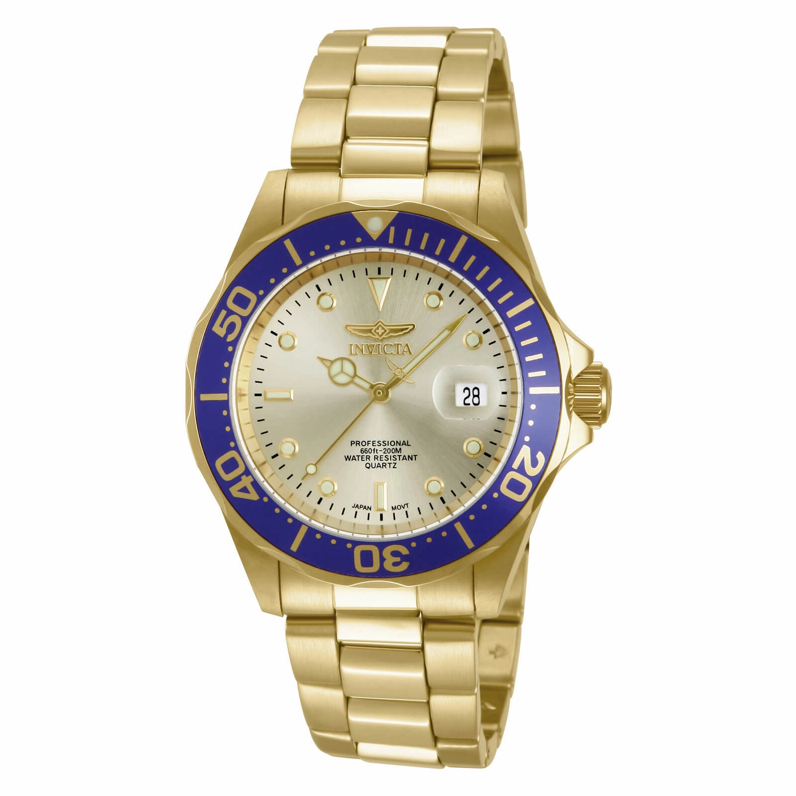 Invicta 14124 Mens Pro Diver Gold Tone Dial Gold Plated Stainless Steel Dive Watch
