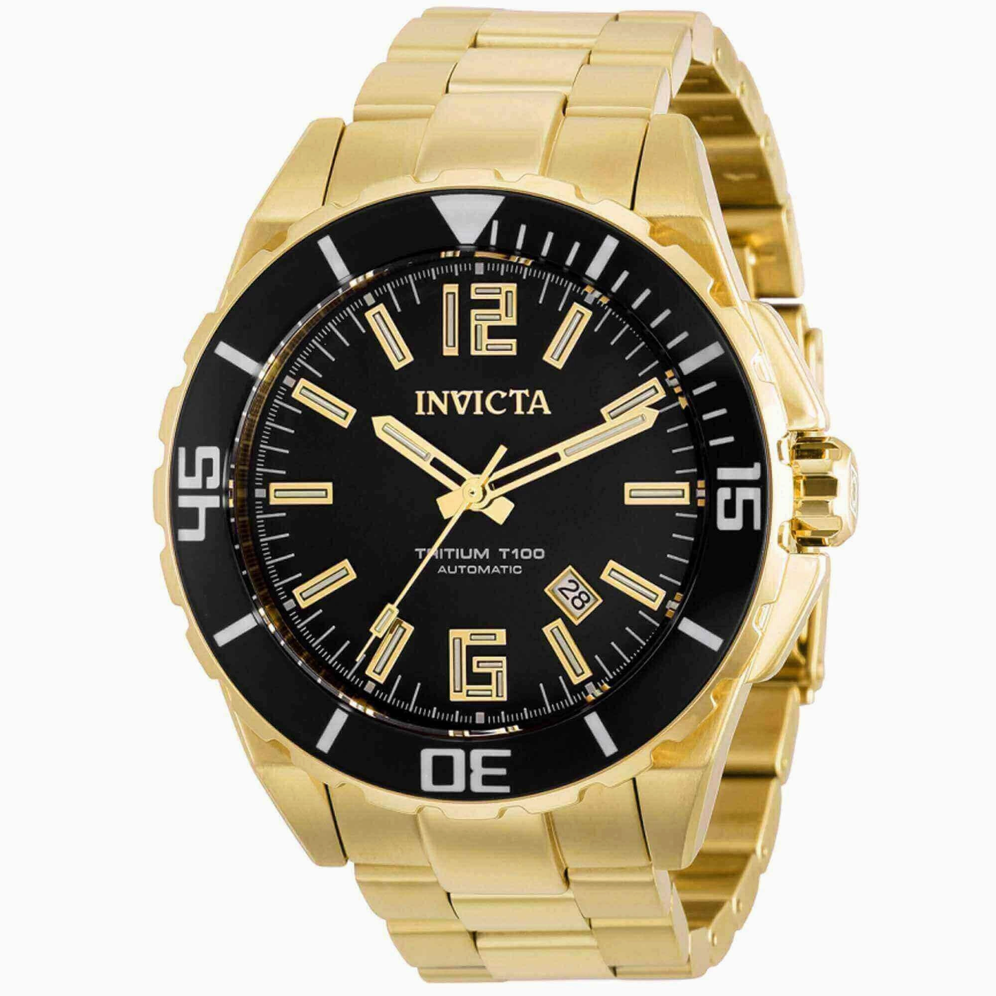 Invicta Men's Automatic Watch - Pro Diver Black Dial Yellow Gold Bracelet | 39417