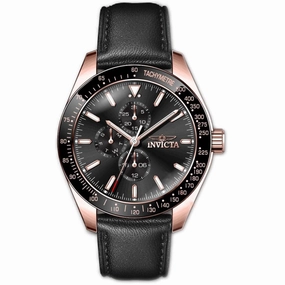 Invicta Men's Chrono Watch - Aviator Rose Gold Tone Case Black Leather Strap | 38981