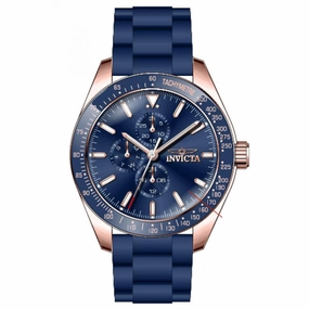 Invicta Men's Chrono Watch - Aviator Rose Gold Tone Case Blue Bezel Strap | 38406