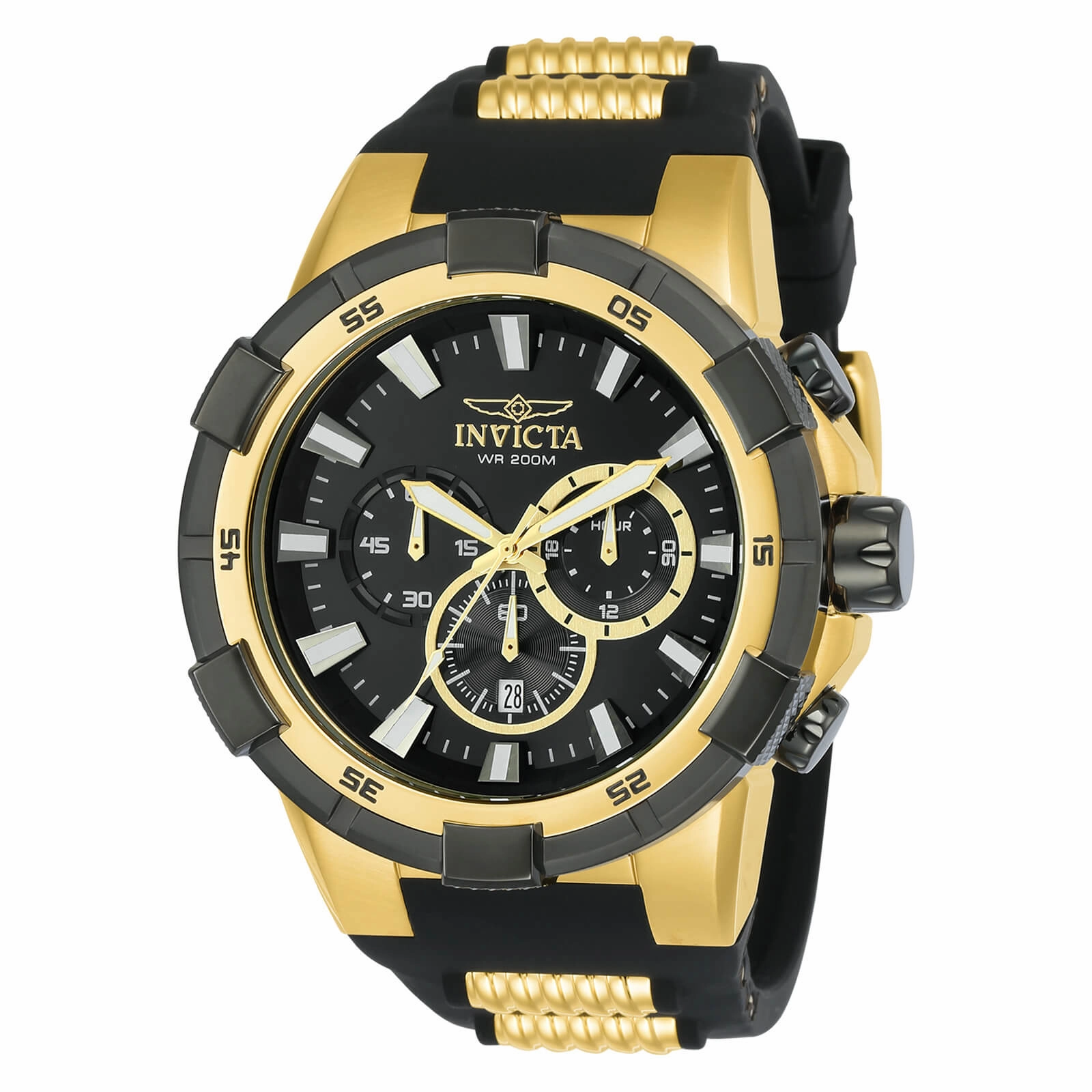 Invicta Men's Chronograph Watch - Aviator Black and Gold Tone Strap | 23693