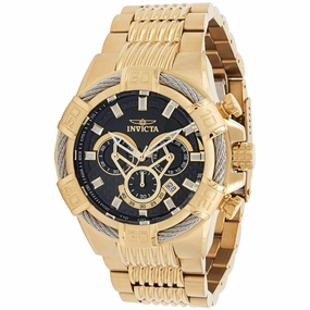 Invicta Men's Chronograph Watch - Bolt Black Dial Yellow Gold Bracelet | 38953