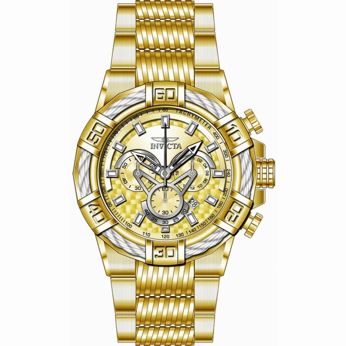 Invicta Men's Chronograph Watch - Bolt Quartz Yellow Gold Steel Bracelet | 38955