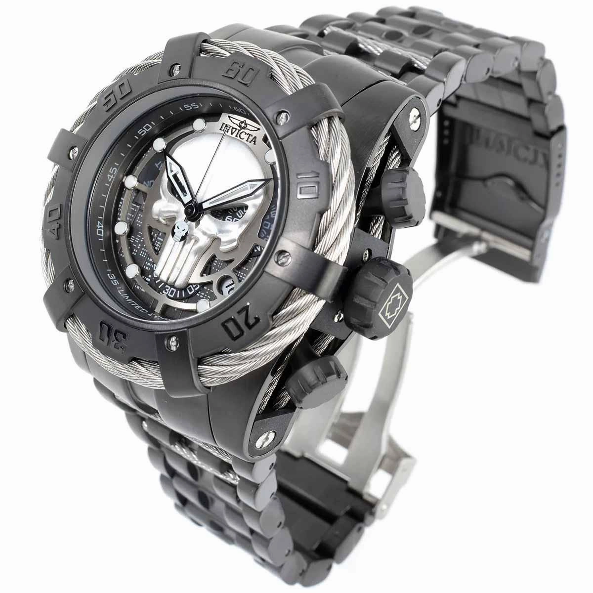 Invicta Men's Chronograph Watch - Marvel Punisher Silver and Black Bracelet | 35165