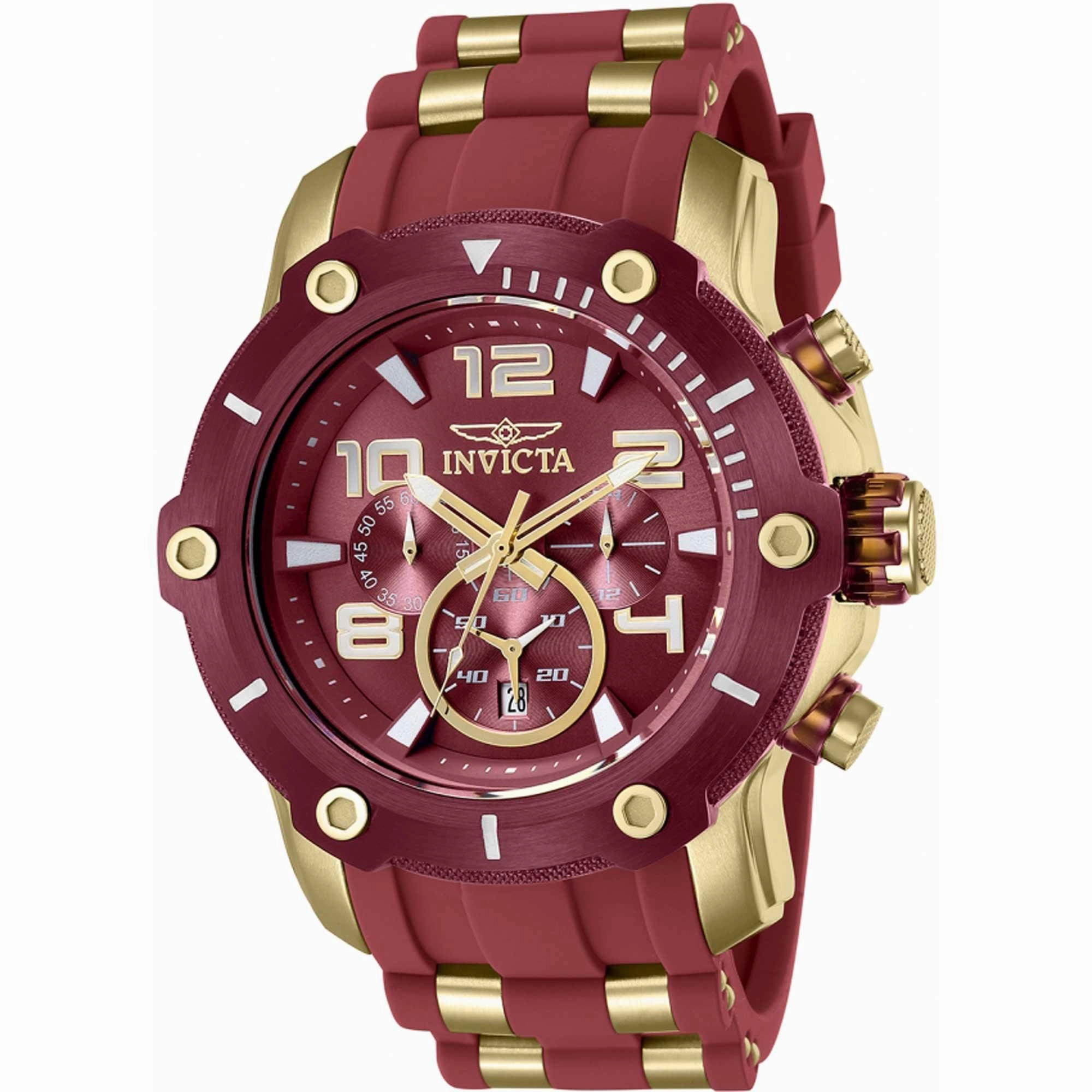 Invicta Men's Chronograph Watch - Pro Diver Red Dial Steel and Rubber Strap | 40810