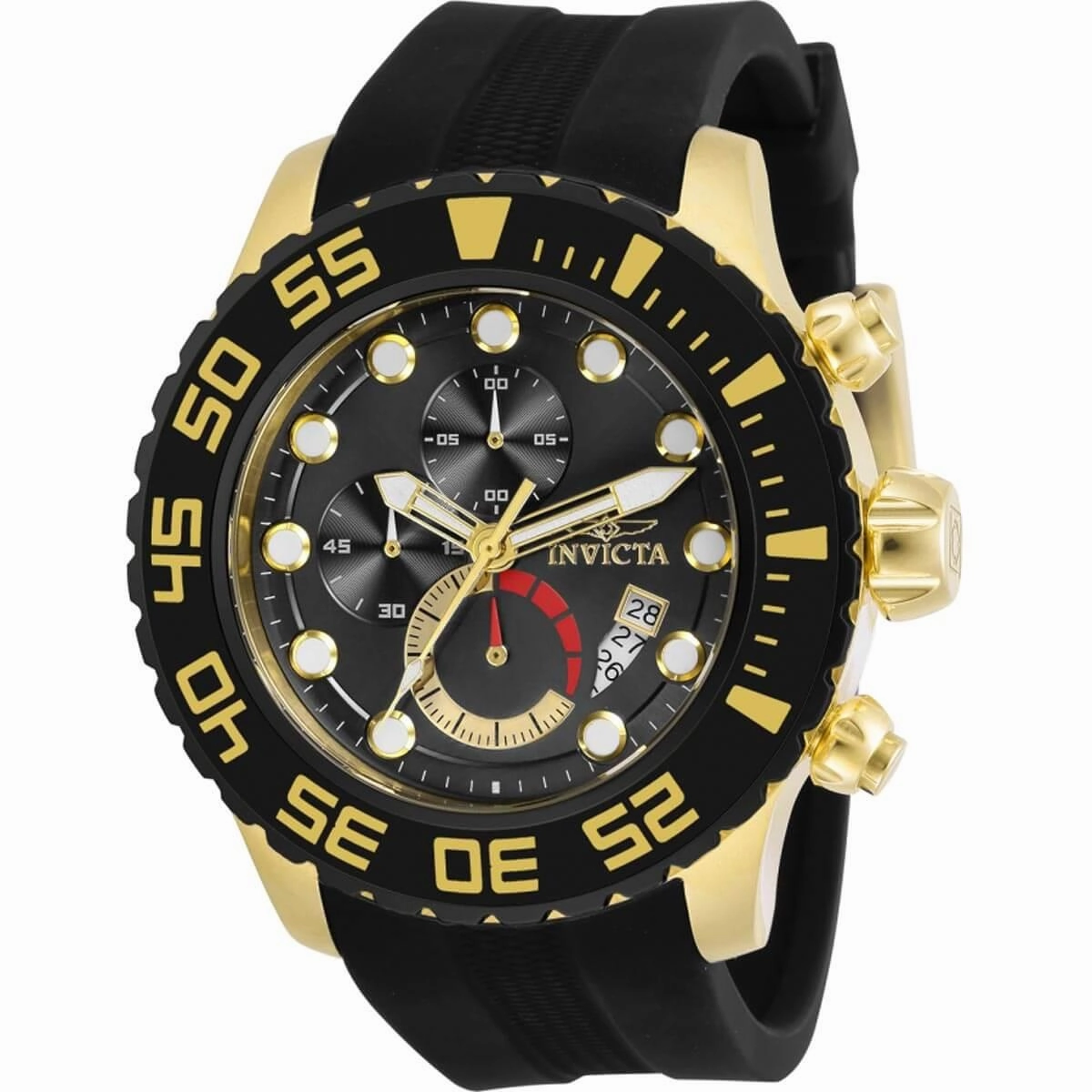 Invicta Men's Chronograph Watch - Pro Diver Yellow Gold Case Black Strap | 30730