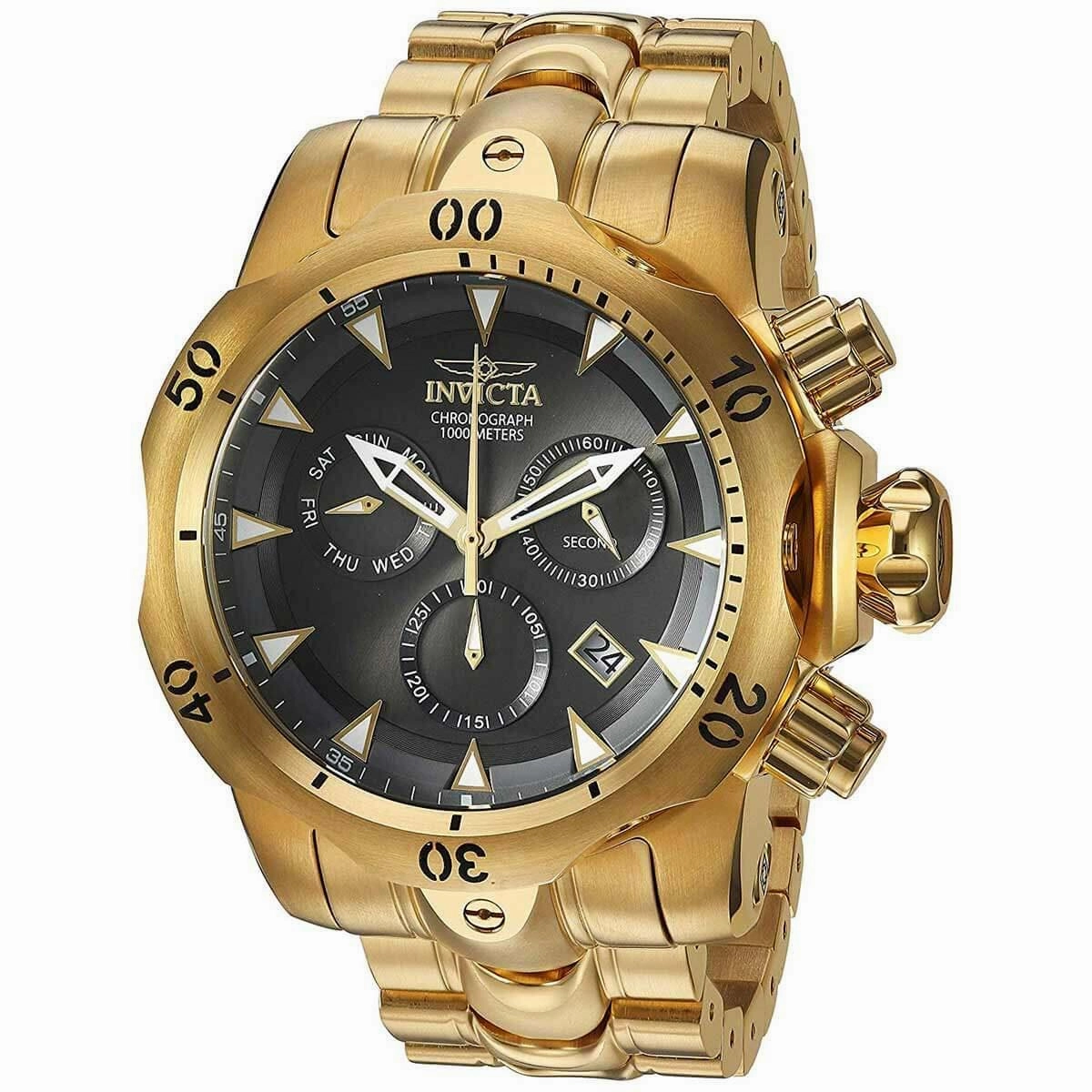 Invicta Men's Chronograph Watch - Venom Gunmetal Dial Yellow Gold Bracelet | 29644