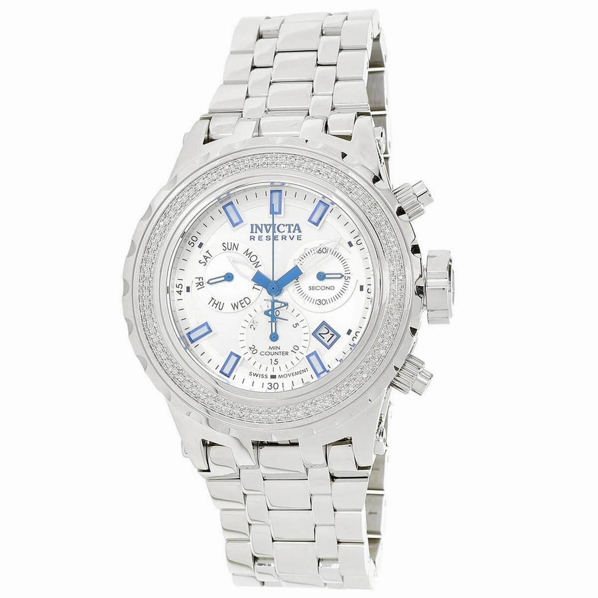 Invicta Men's Diamond Watch - Reserve Chronograph Silver Tone Dial Bracelet | 32797