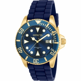Invicta Men's Quartz Watch - Pro Diver Blue Dial Gold Tone Case Silicone Strap | 90304
