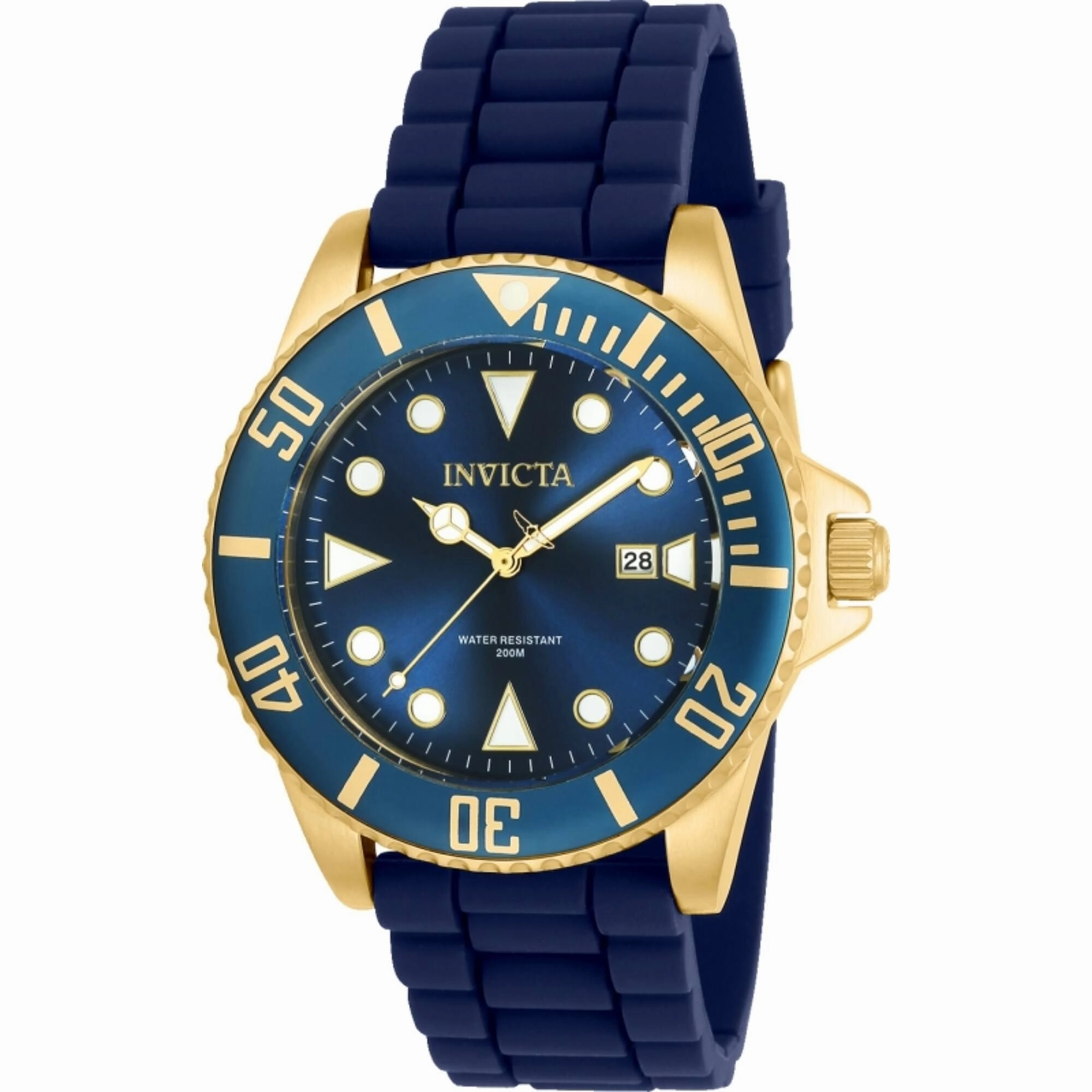 Invicta Men's Quartz Watch - Pro Diver Blue Dial Gold Tone Case Silicone Strap | 90304