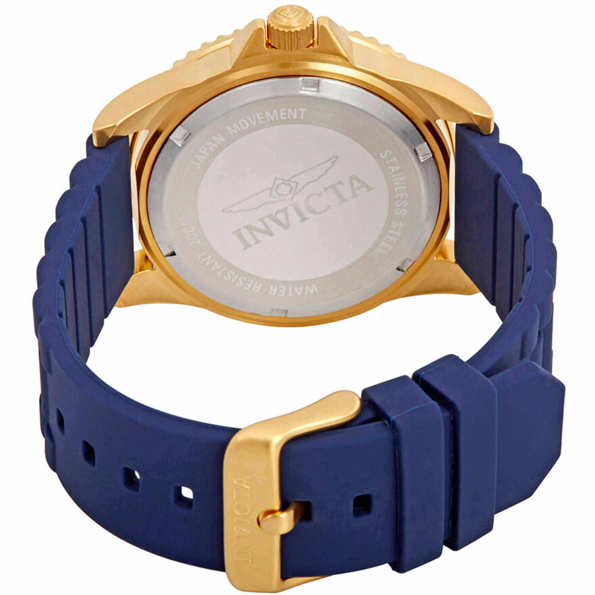Invicta Men's Quartz Watch - Pro Diver Blue Dial Gold Tone Case Silicone Strap | 90304