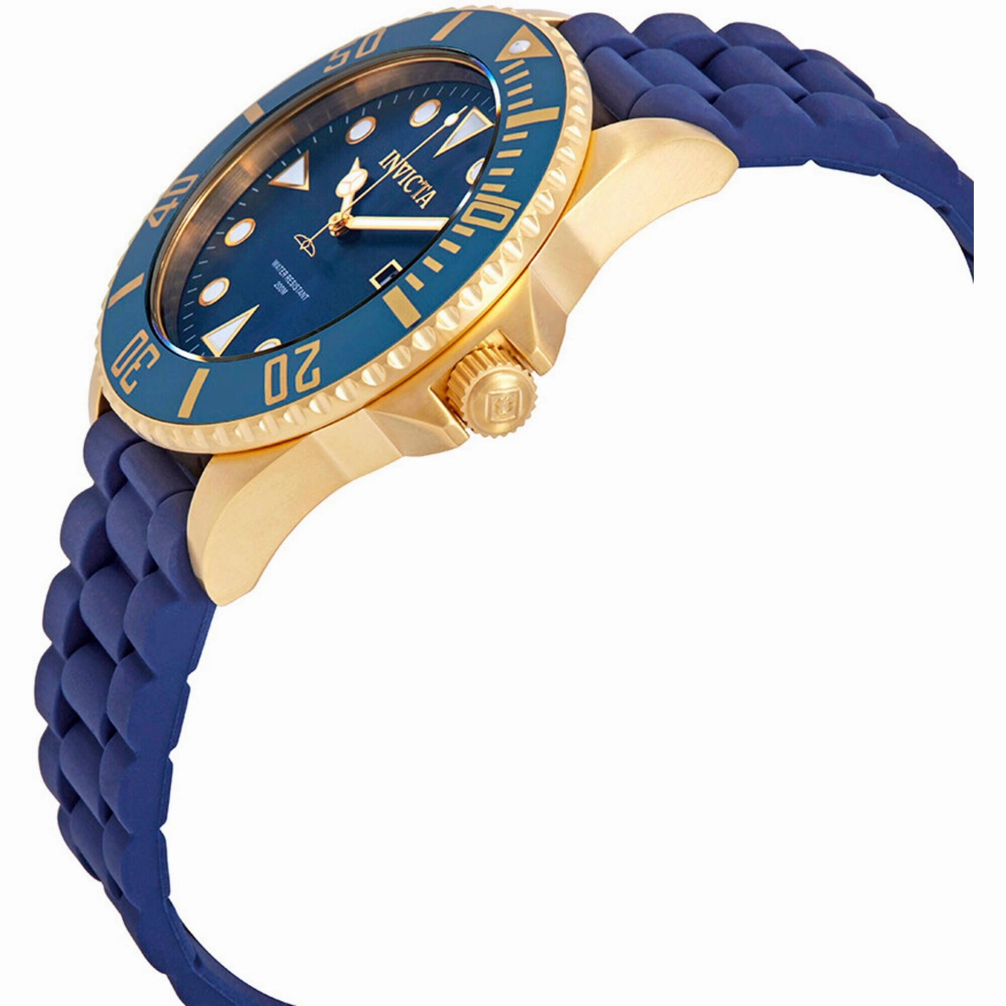 Invicta Men's Quartz Watch - Pro Diver Blue Dial Gold Tone Case Silicone Strap | 90304