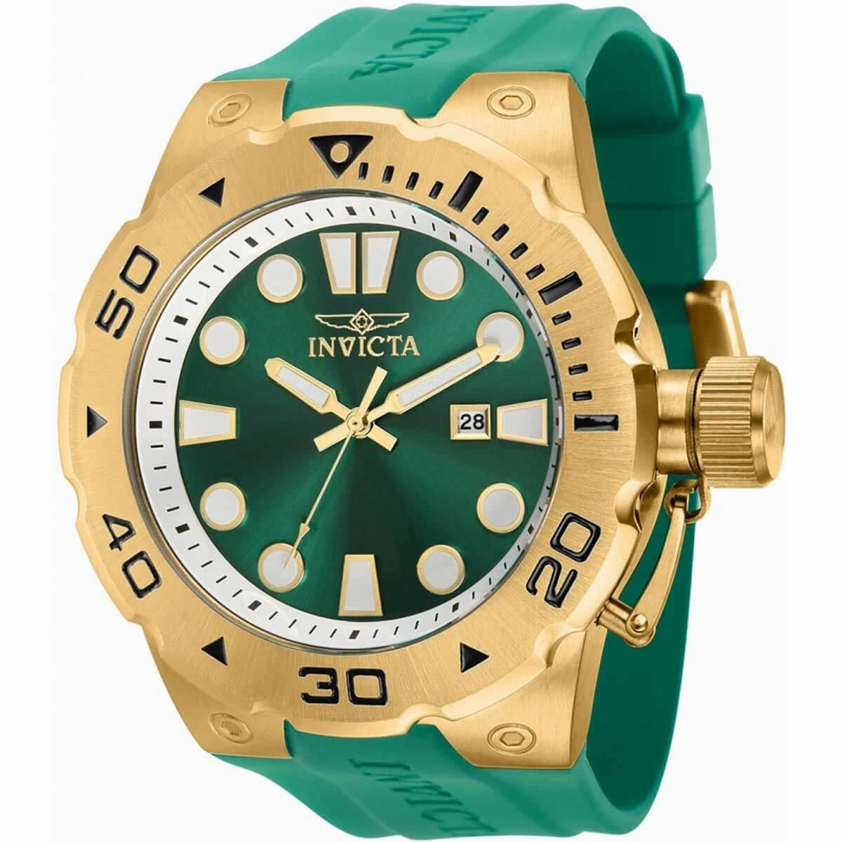 Invicta Men's Quartz Watch - Pro Diver Date Green Dial Silicone Rubber Strap | 36990