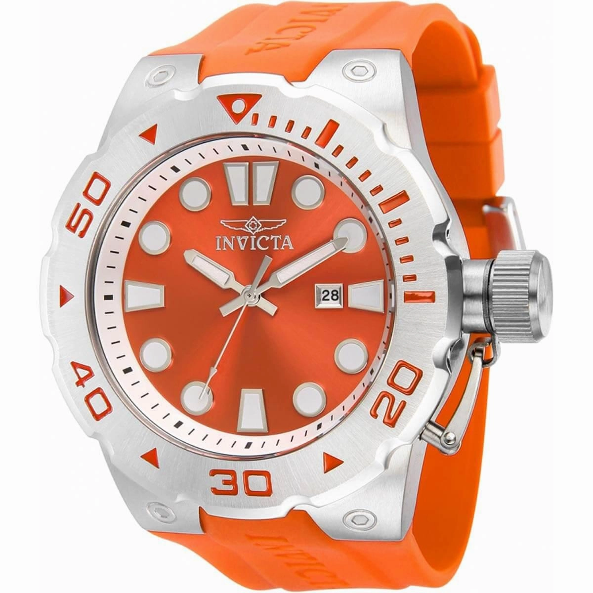 Invicta Men's Quartz Watch - Pro Diver Date Orange Dial Silicone Rubber Strap | 36997