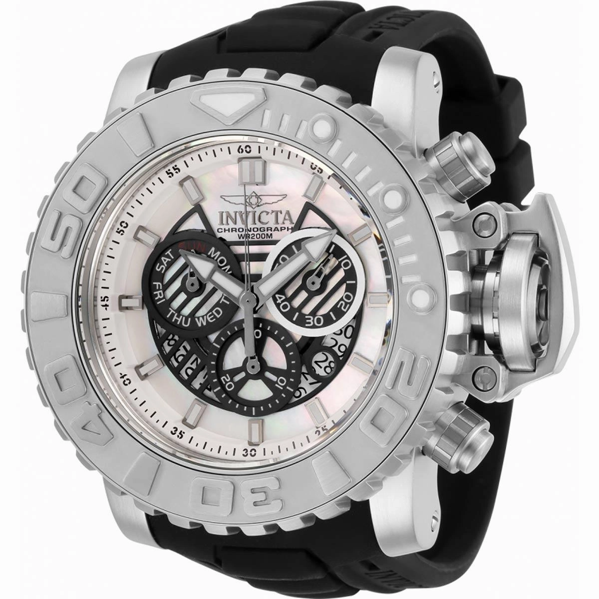 Invicta Men's Quartz Watch - Sea Hunter Chronograph MOP Dial Silicone Strap | 32636
