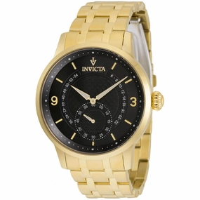 Invicta Men's Quartz Watch - Vintage Black Dial Yellow Gold Bracelet | 36226