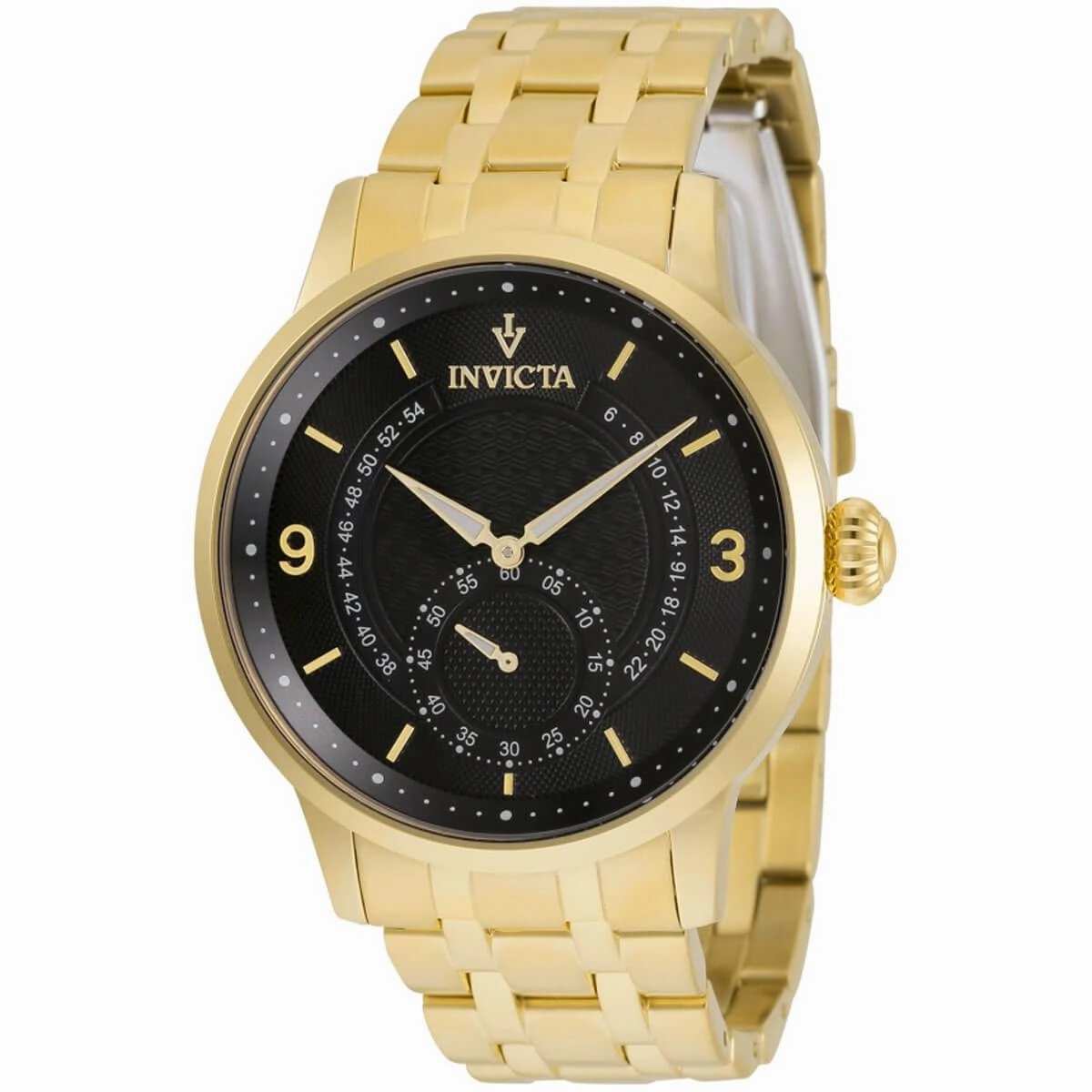 Invicta Men's Quartz Watch - Vintage Black Dial Yellow Gold Bracelet | 36226
