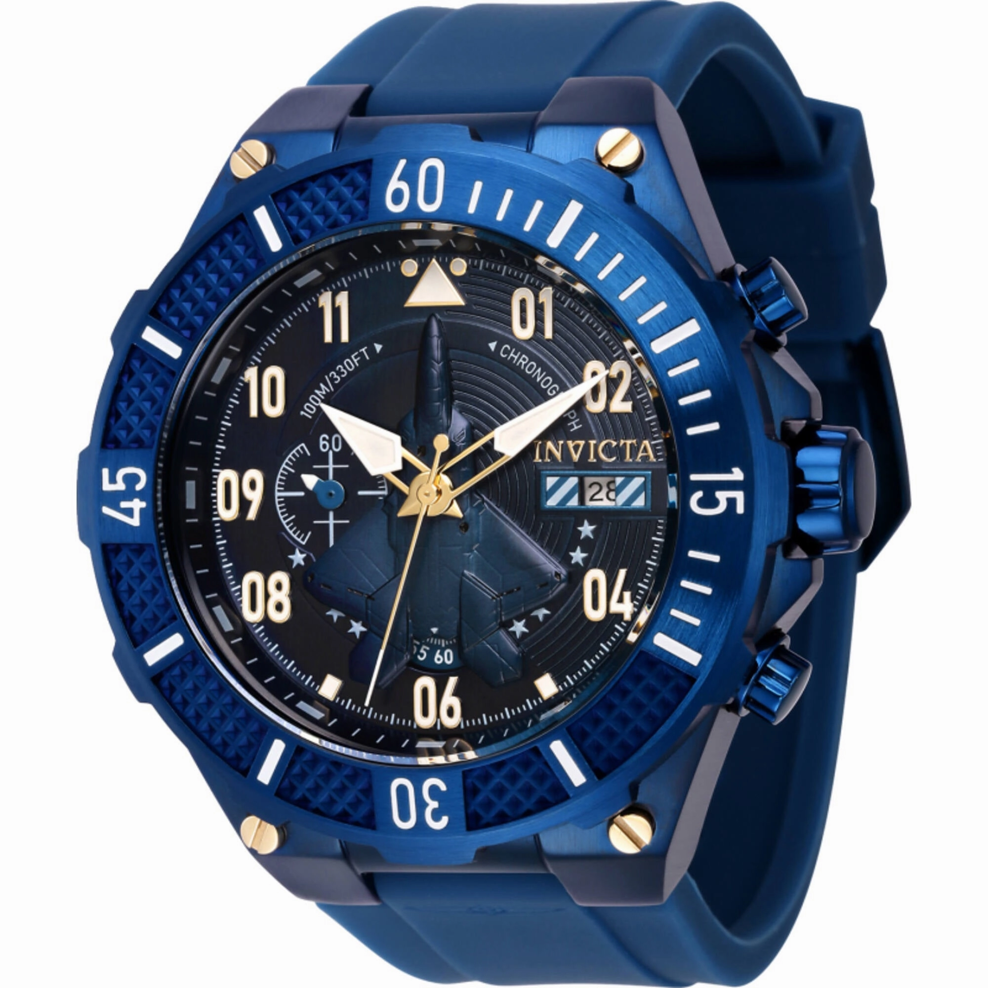 Invicta Men's Watch - Aviator Quartz Chronograph Blue Dial Silicone Strap Date | 39893
