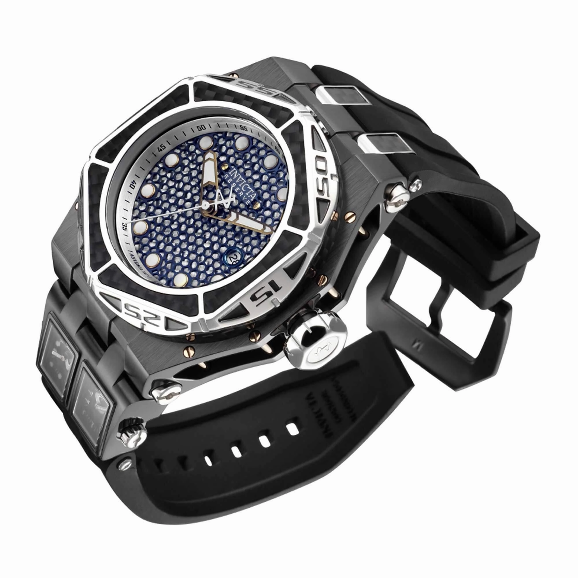 Invicta Men's Watch - Carbon Hawk Automatic Silver and Blue Dial Rubber Strap | 38911