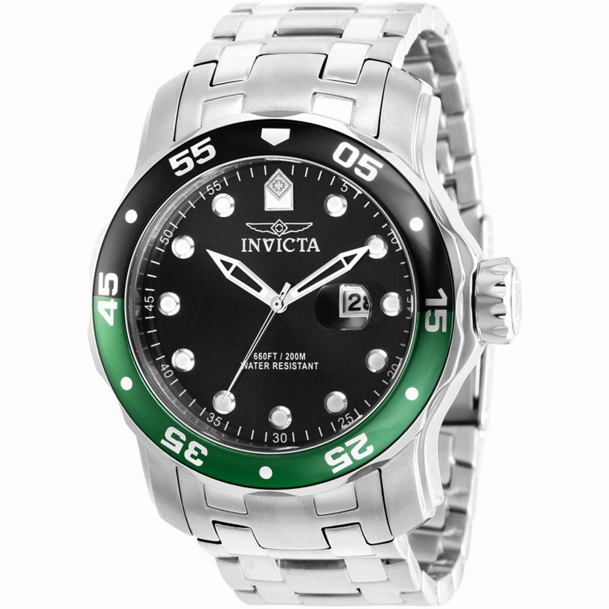Invicta Men's Watch - Pro Diver Black Dial Silver SS Bracelet Rotating Bezel | 39092