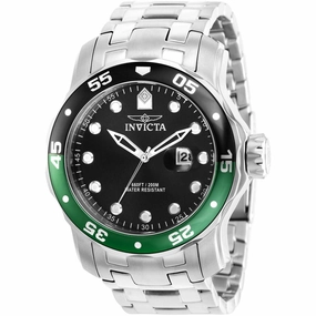 Invicta Men's Watch - Pro Diver Black Dial Silver SS Bracelet Rotating Bezel | 39092