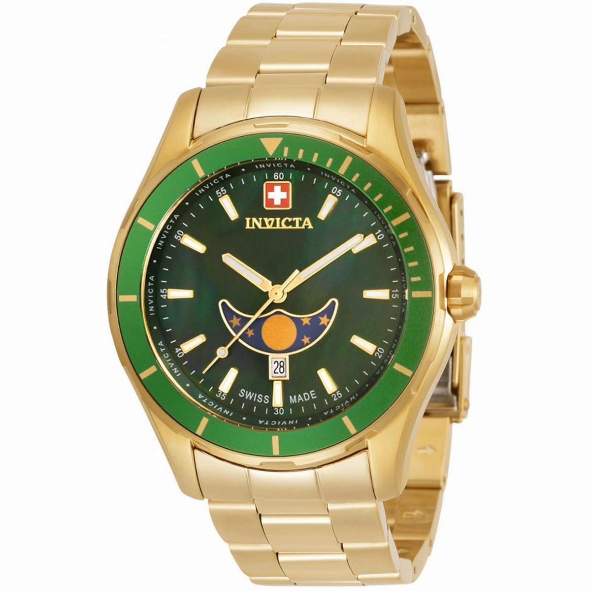 Invicta Men's Watch - Pro Diver Moon Phase Green Dial Yellow Gold Bracelet | 33464