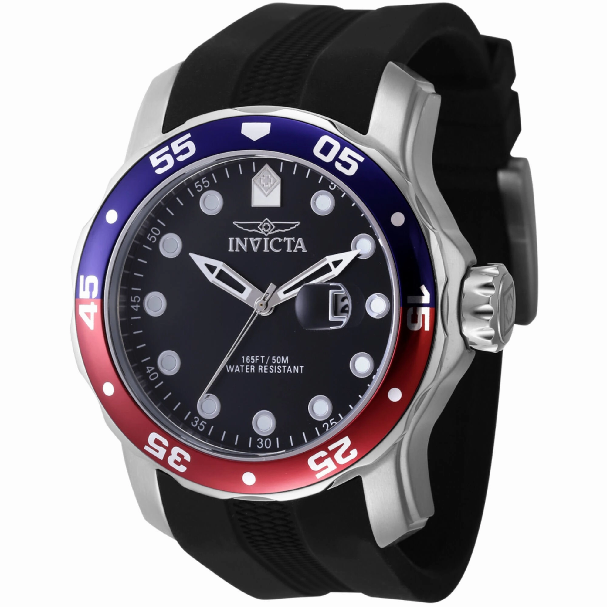 Invicta Men's Watch - Pro Diver Silver Case Quartz Black Dial Silicone Strap | 45735