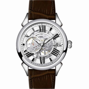 Invicta Men's Watch - Vintage Silver Tone Semi Skeleton Dial Leather Strap | 38160