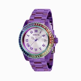 Invicta Women's CZ Watch - Angel Swiss Quartz Silver Dial Purple Bracelet | 40232