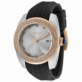 Invicta Women's Quartz Watch - Angel Crystal Bezel Two Tone Case Black Strap | 36066
