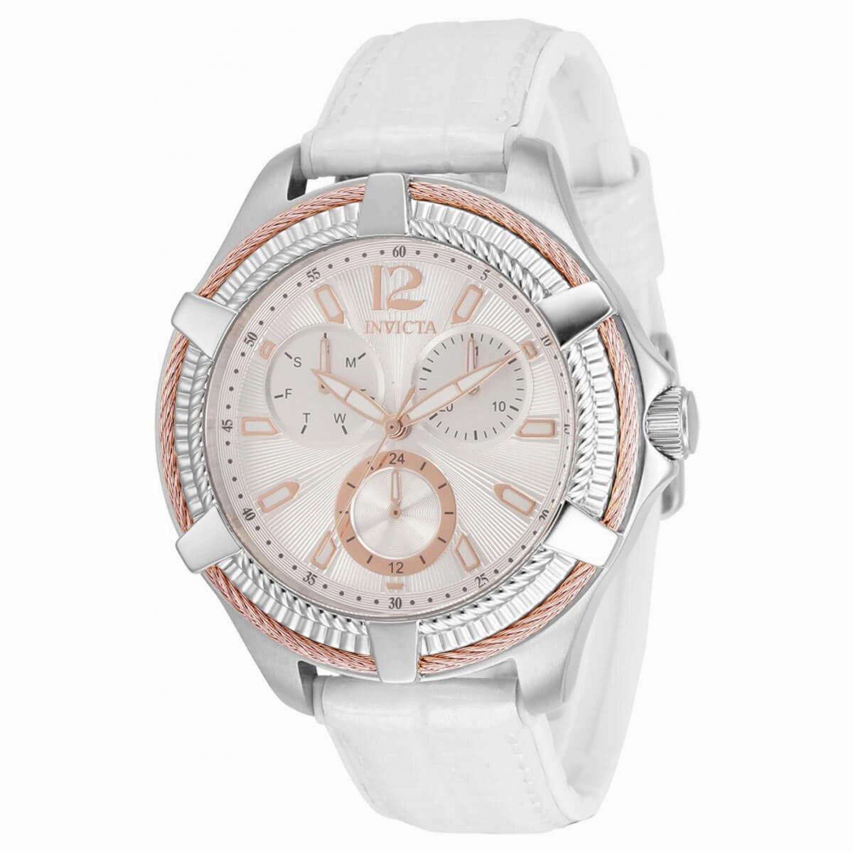 Invicta Women's Quartz Watch - Bolt Silver Tone Dial White Leather Strap | 30889