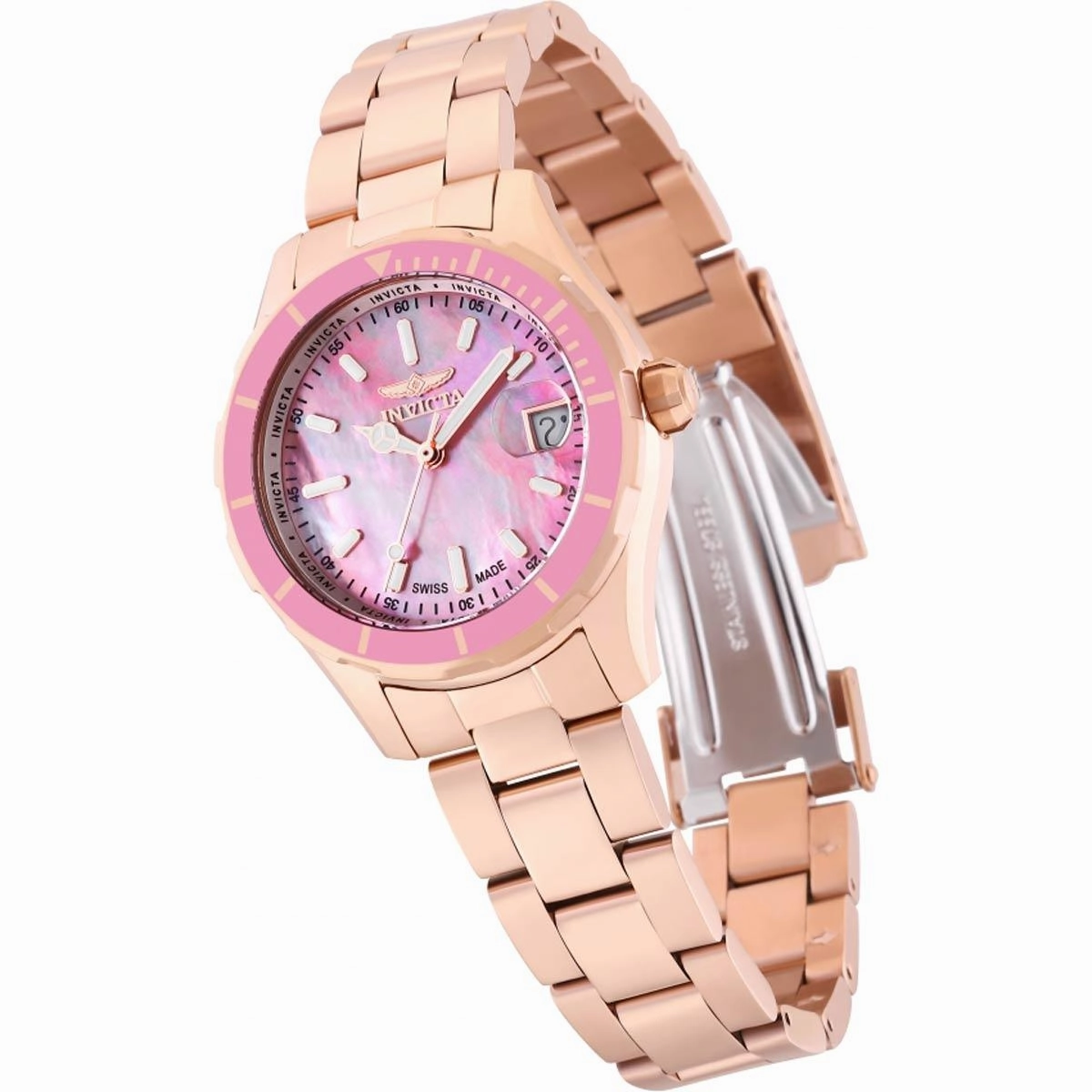 Invicta Women's Quartz Watch - Pro Diver Pink MOP Dial Rose Gold Bracelet | 28650