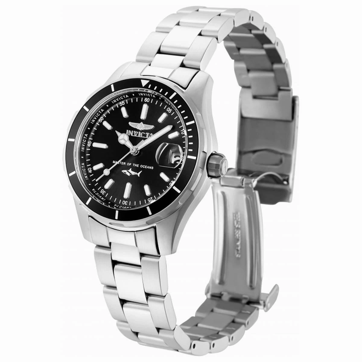Invicta Women's Watch - Pro Diver Rotating Bezel Black Dial Silver Bracelet | 35599