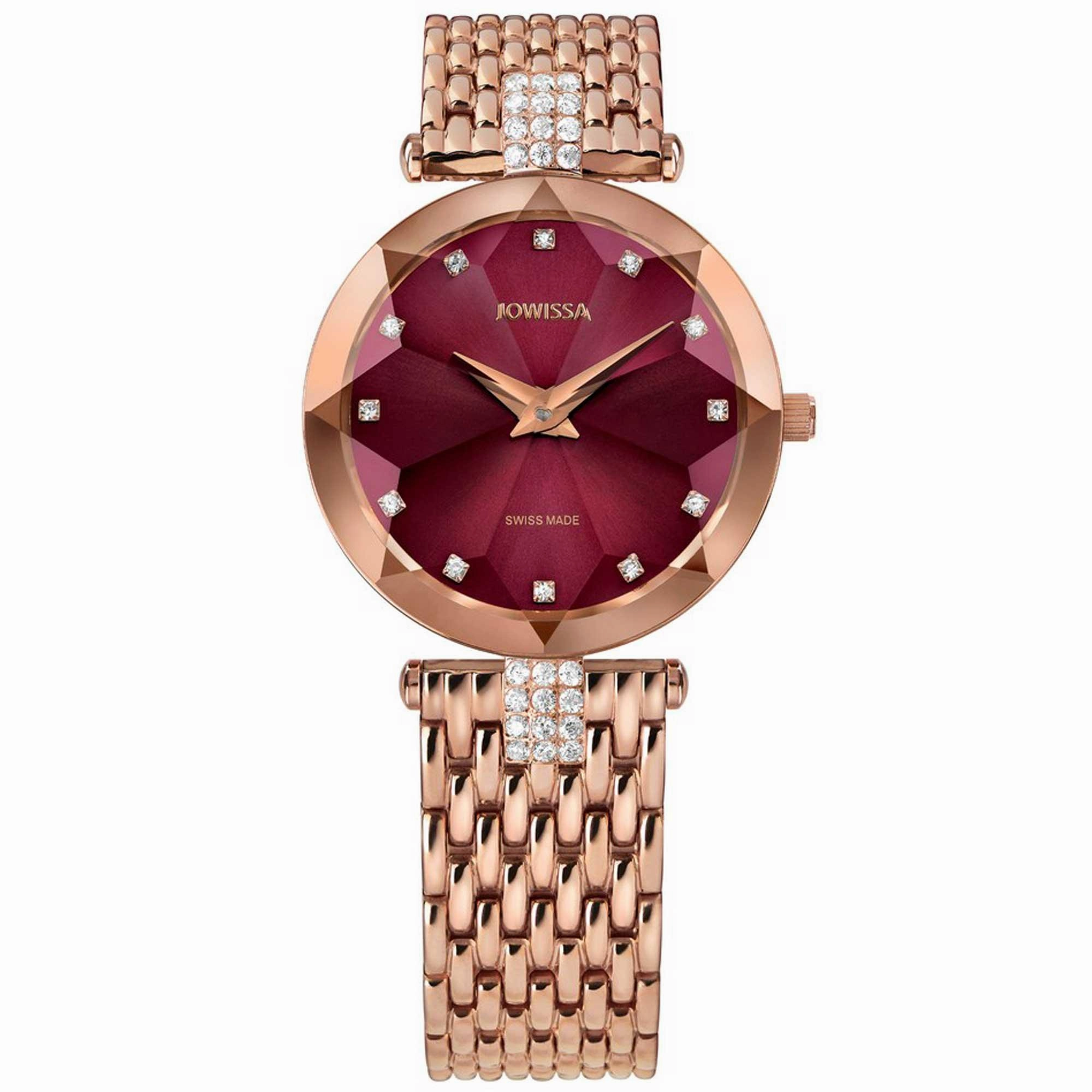 Jowissa Women's Watch - Facet Strass Burgundy Dial Rose Gold Steel Bracelet | J5.714.M