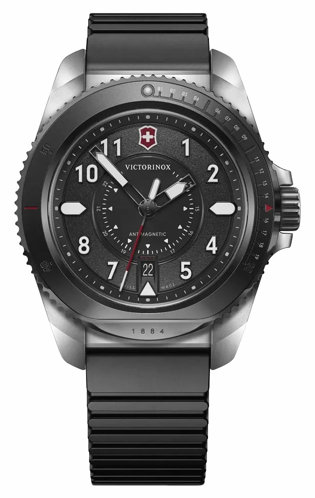 Limited Edition Victorinox Swiss Army Journey 1884 Stainless Steel Black Dial Red Nylon Interchangeable Black Rubber Strap Date Divers Quartz Mens Watch 242016.1