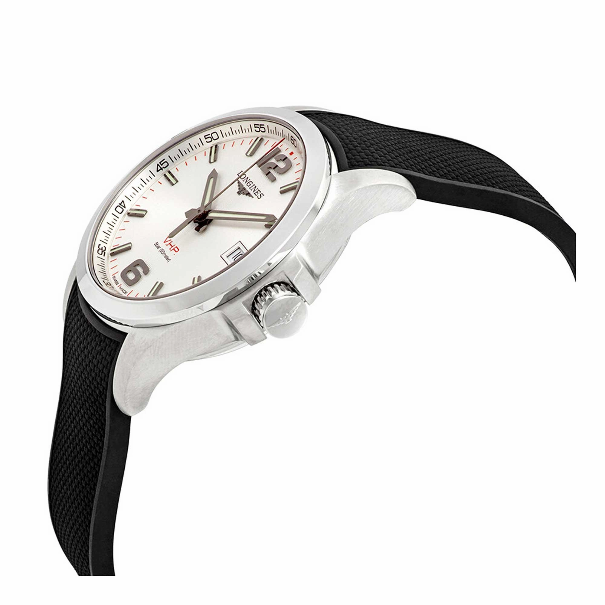 Longines Men's Watch - Conquest V.H.P. White Dial Black Rubber Strap | L37164769