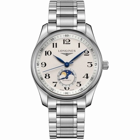 Longines Men's Watch - Master Moon Phase Silver Tone Dial Stainless Steel | L29094786