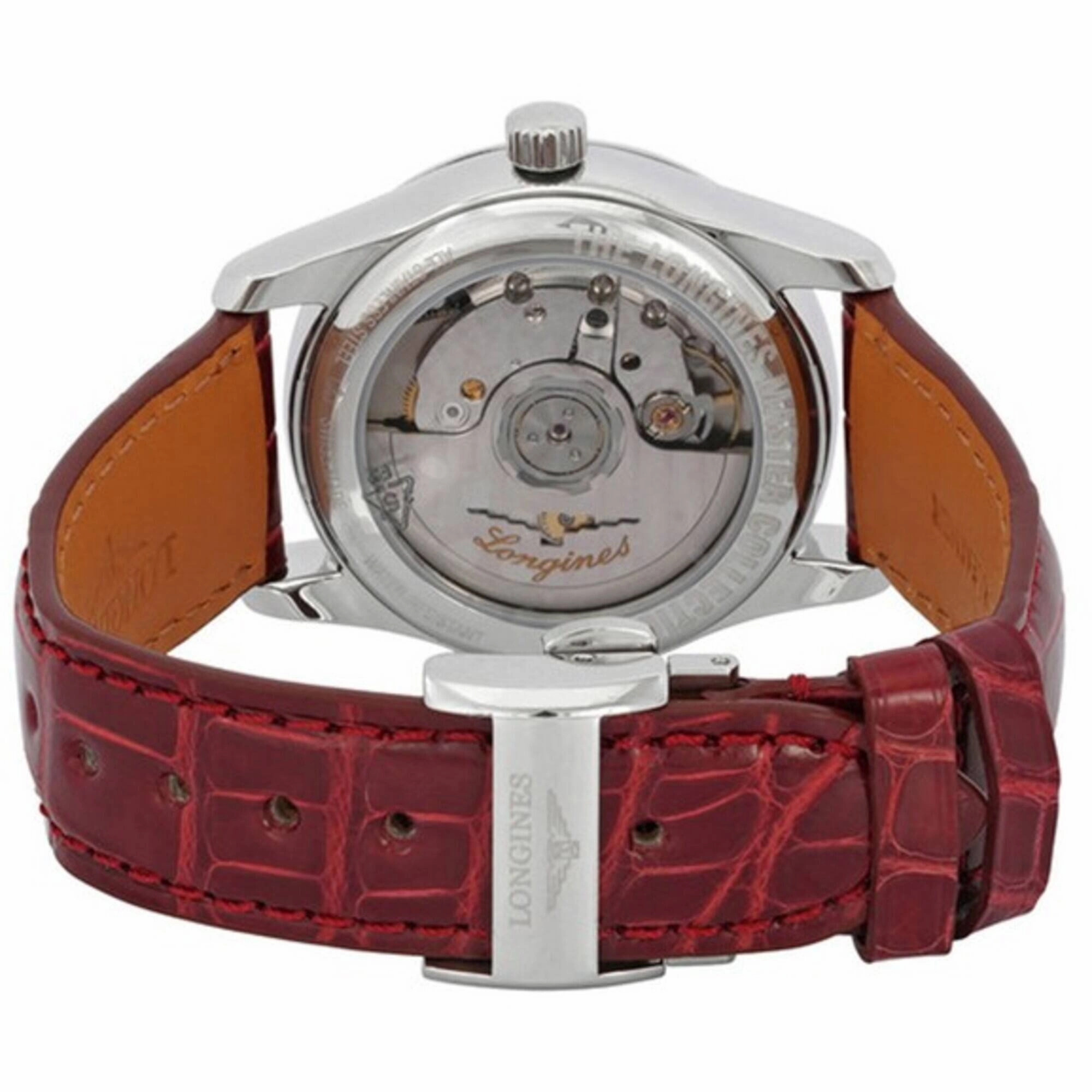 Longines Women's Watch - Master Diamond White MOP Dial Red Leather Strap | L24094872