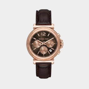 Maren Men Quartz Brown Dial Chronograph Leather Watch MK7497