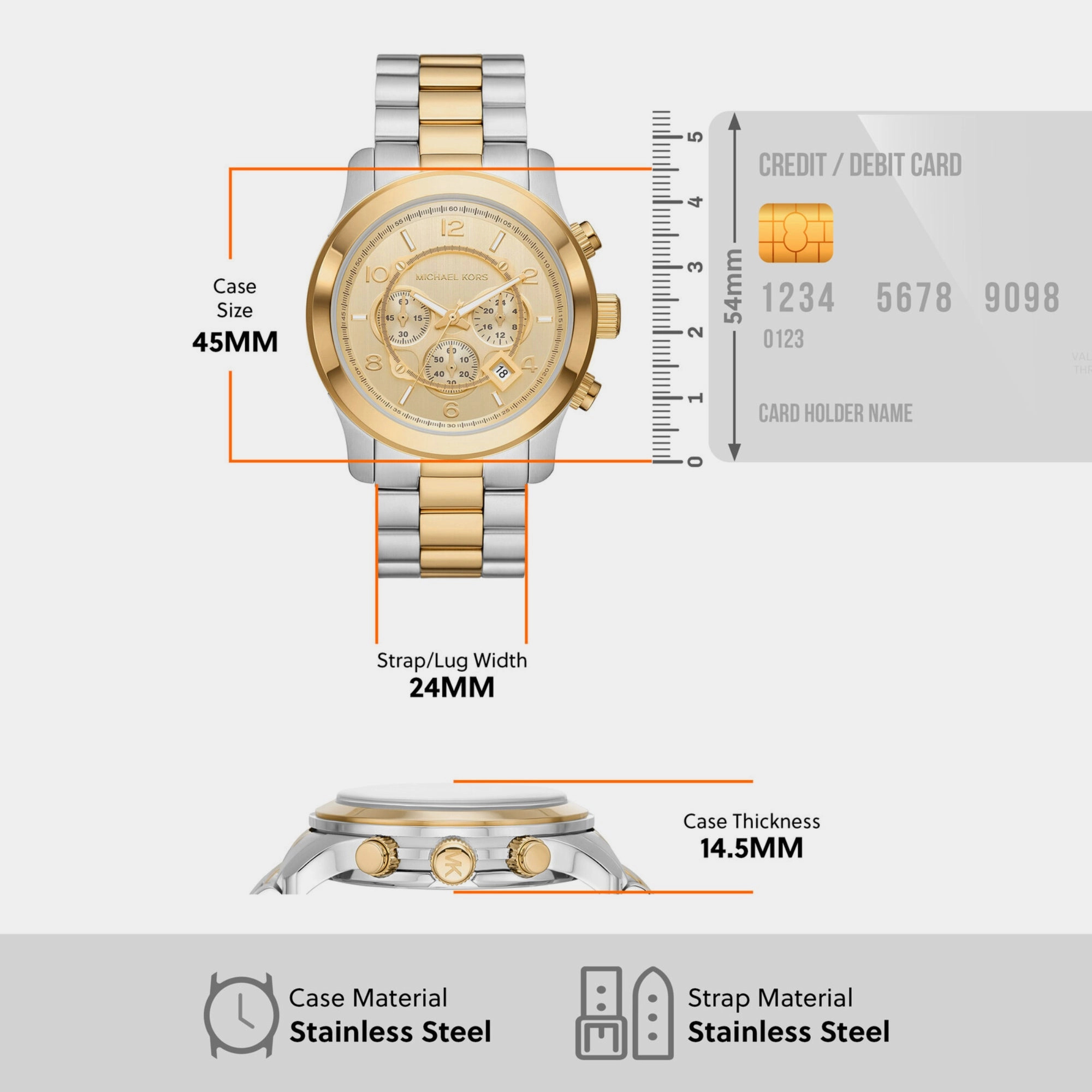 Men Gold Chronograph Stainless Steel Watch MK9075