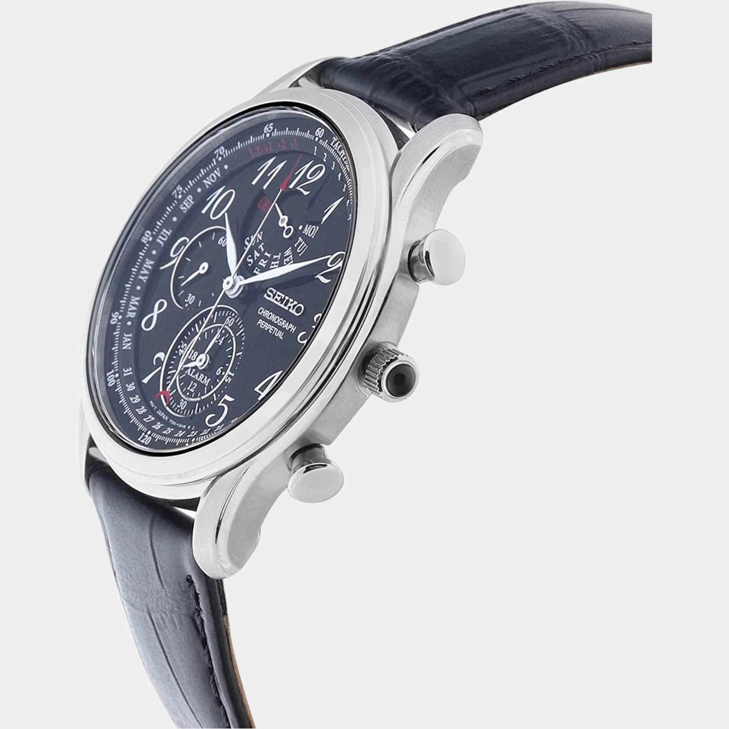 Men Quartz Black Dial Chronograph Leather Watch SPC255P1